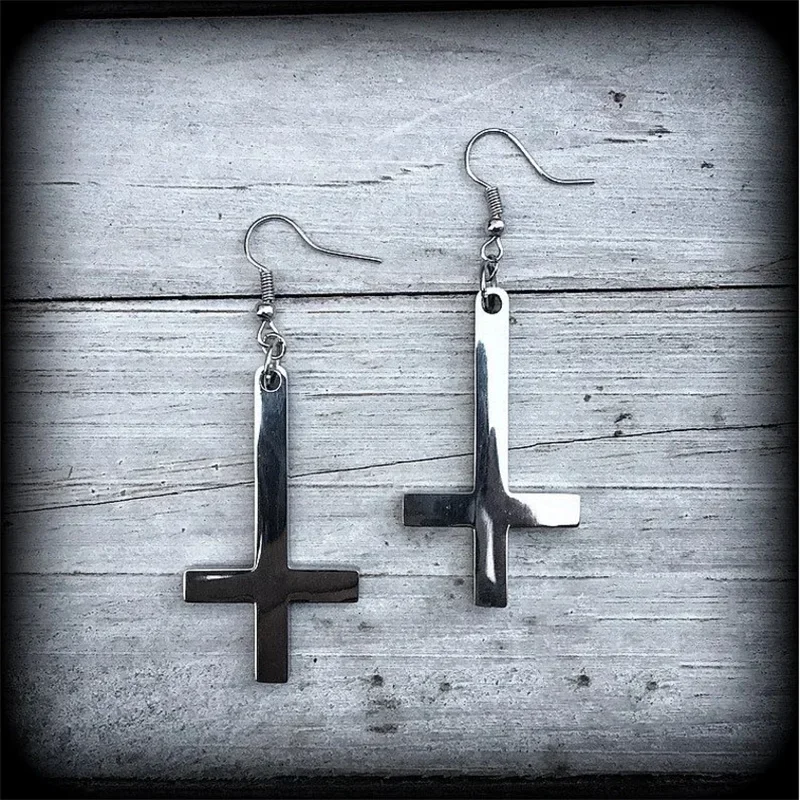 Inverted Cross Earrings Church of Satan Temple Earrings Gothic Upside Down Cross Earrings Occult Satanic Witchy Pagan Jewelry