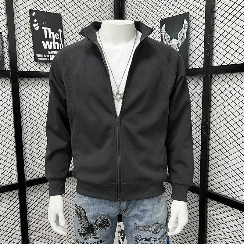 Men's Coat Zip-up Hoodie Winter Stand Up Collar Patchwork Business Casual Jacket Simple Solid Color Sweatshirt Man Clothing