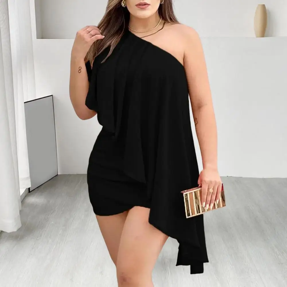 Ruched Asymmetrical Waist Tight Backless Sexy Dress Women One Shoulder Slim Fit Evening Party Dress Female Clothing