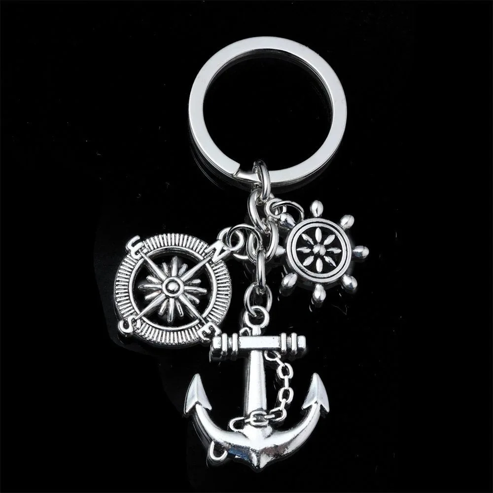 Anchor Rudder Compass Keychain Stainless Steel Jewelry Accessories Pendant Friend Family Gifts Fashion