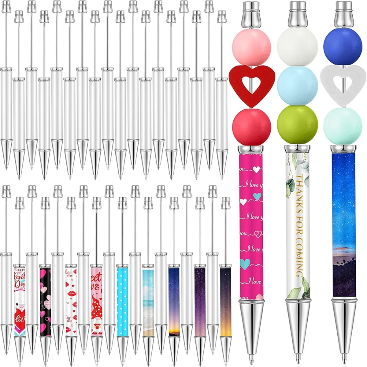 36pcs Sublimation Beaded Ballpoint Pens Metallic Black Ink Pens DIY Heat Transfer Ballpoint Pens School Supplies