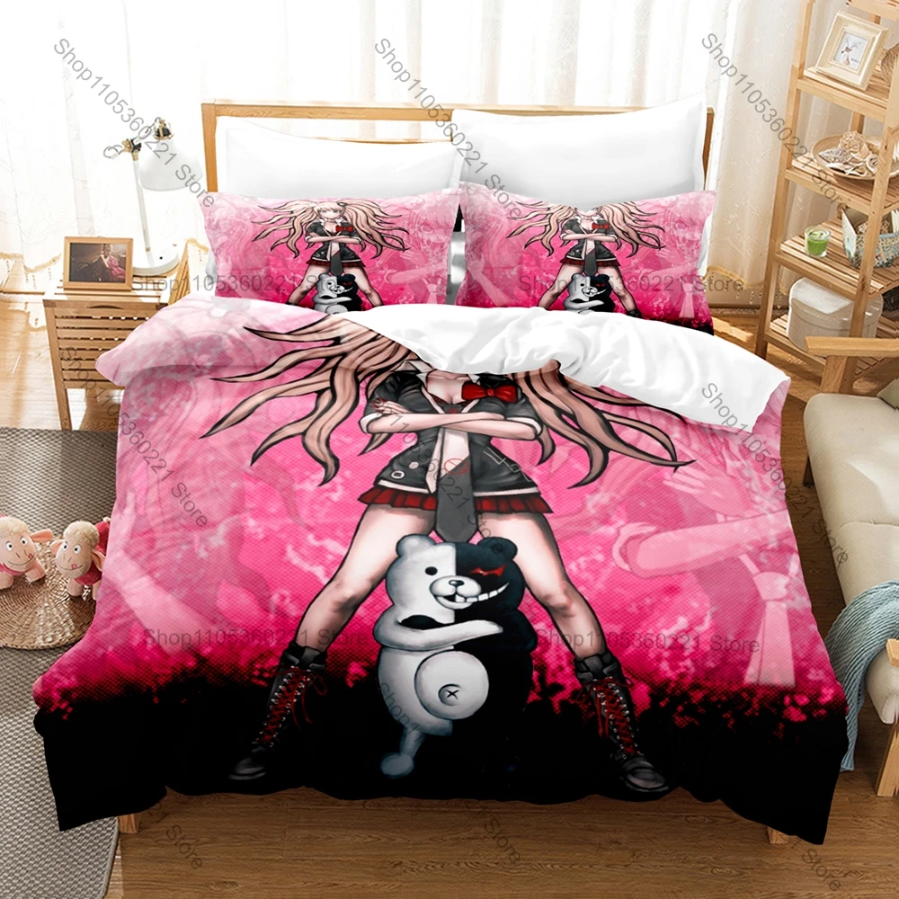 Danganronpa Monokuma Bedding Set 3Pcs Quilt Cover Pillowcase Cartoon Home Textile All Sizes Bed Set