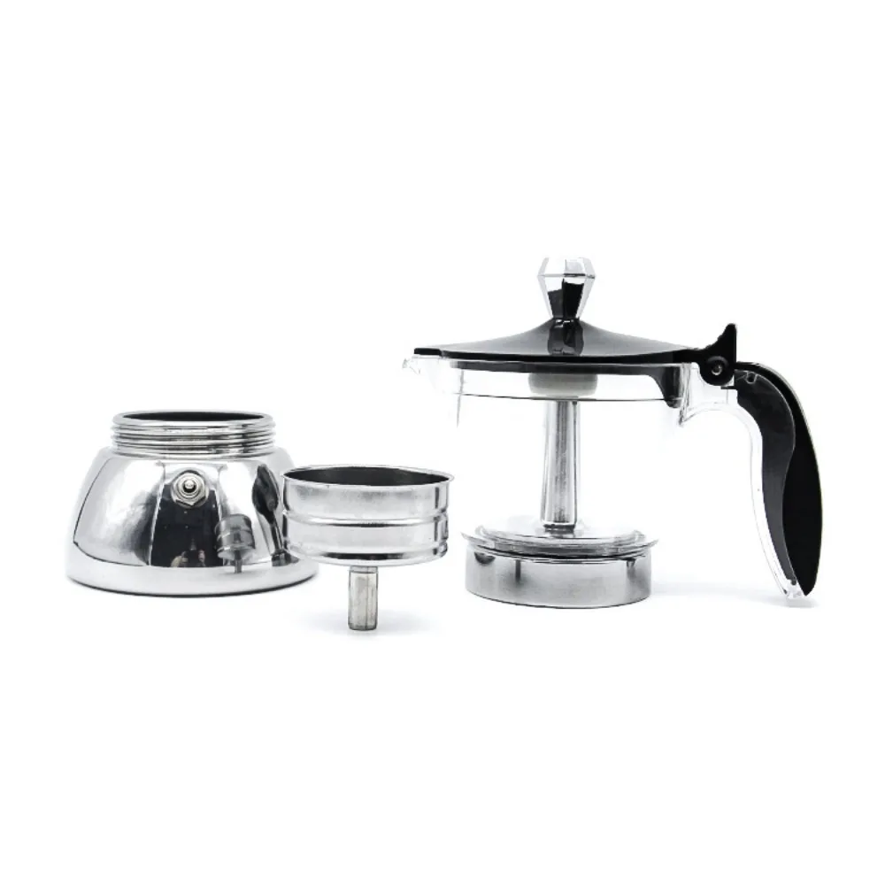 

4/6 Cups Visible Moka Pot Transparent Pot Body Stainless Steel Coffee Maker Pot Universal Espresso Italian Coffee Machine