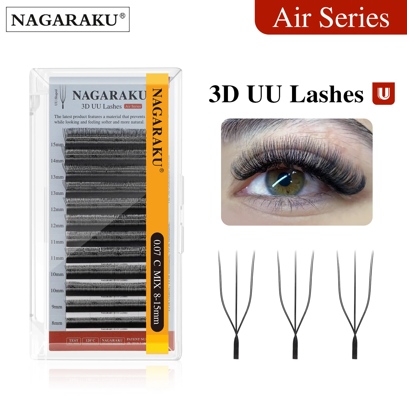 NAGARAKU Doppel-U-Form 3D UU Wimpernverlängerungen – Detail 1