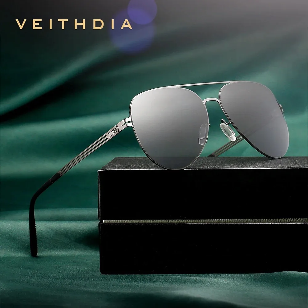 VEITHDIA New Protective Pilot Sunglasses Retro Polarized UV400 Lens Outdoor Sports Glasses Stainless Steel Frame Glasses VH08218
