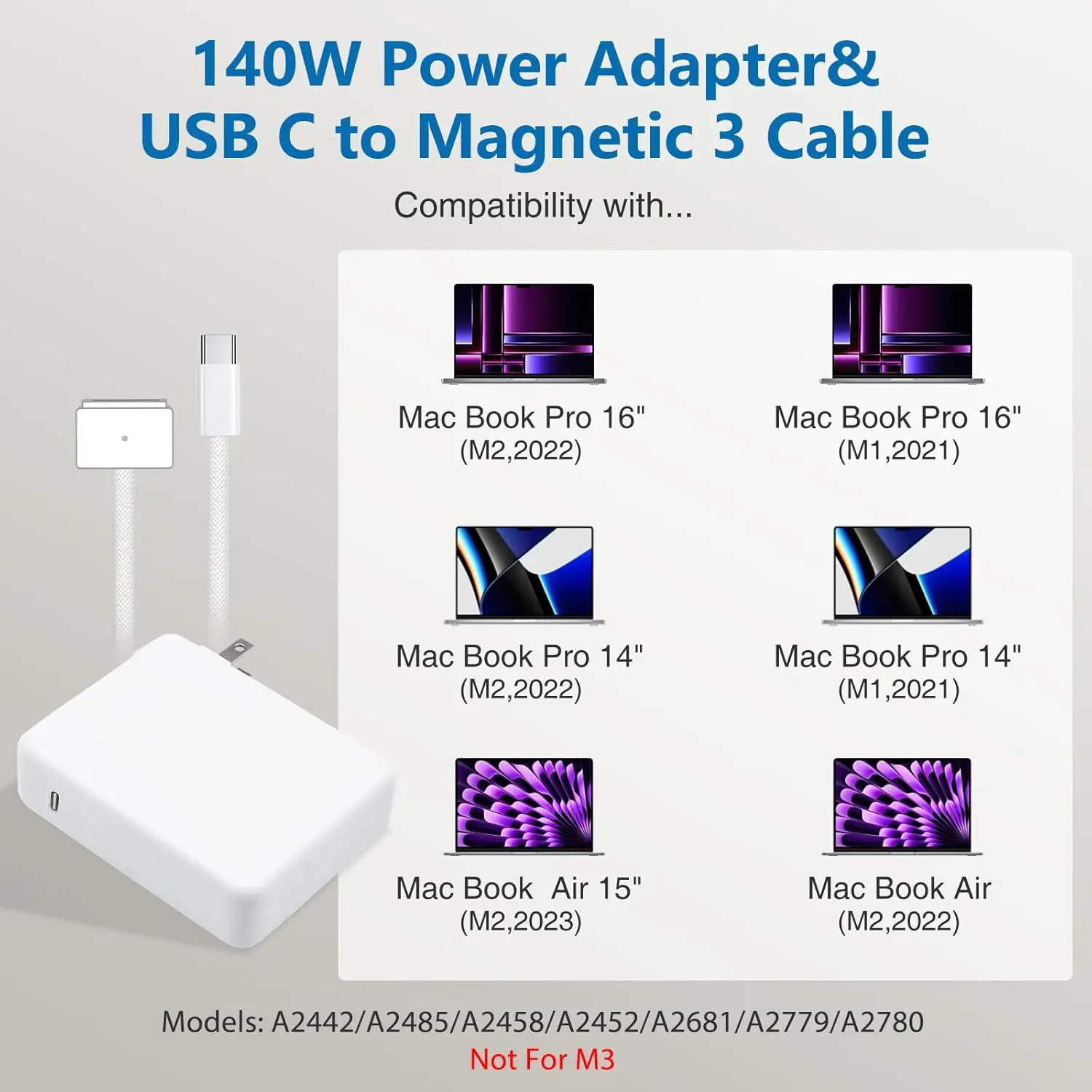 Imagem -03 - Adaptador de Alimentação Portátil tipo c para Magsafe Cabo Carregador para Mac Book Pro 16151413 Polegada m1 m2 Mac Book Air 140w 20232023