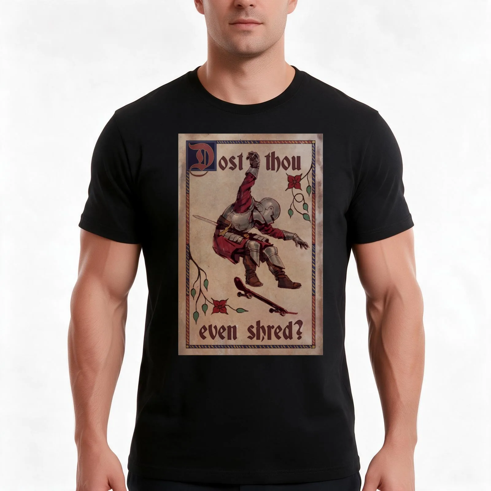 Skater Knight Dost Thou Even Shred T-Shirt, Summer Casual Cotton Tee, Oversized Streetwear Tops, Vintage Graphic Print