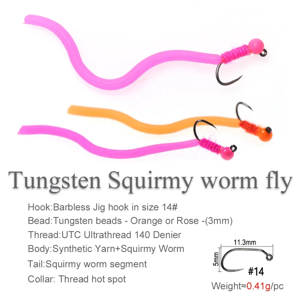 ICERIO Tungsten Bead Head Squirmy Worm Fly Barbless Hook Fast Sinking San Juan Worm Fly Wet Fly For Trout Fishing Lures Baits