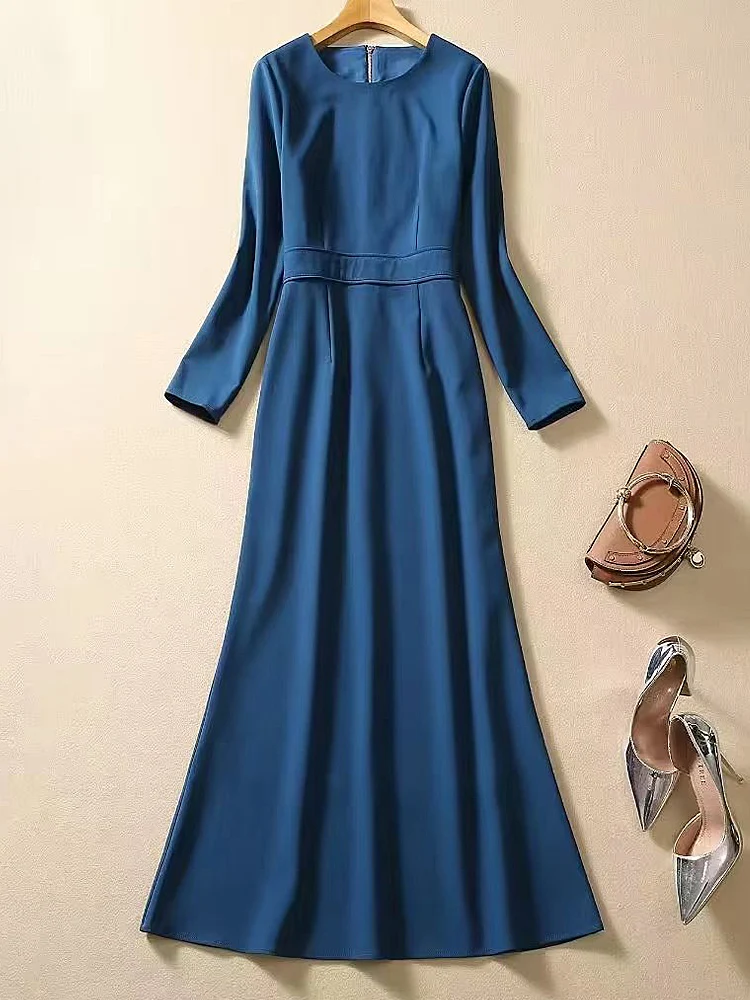 Princess New Spring Autumn High Quality Fashion Party Blue Slim Vintage Celebrity Elegant Casual Office Long Dresses For Women