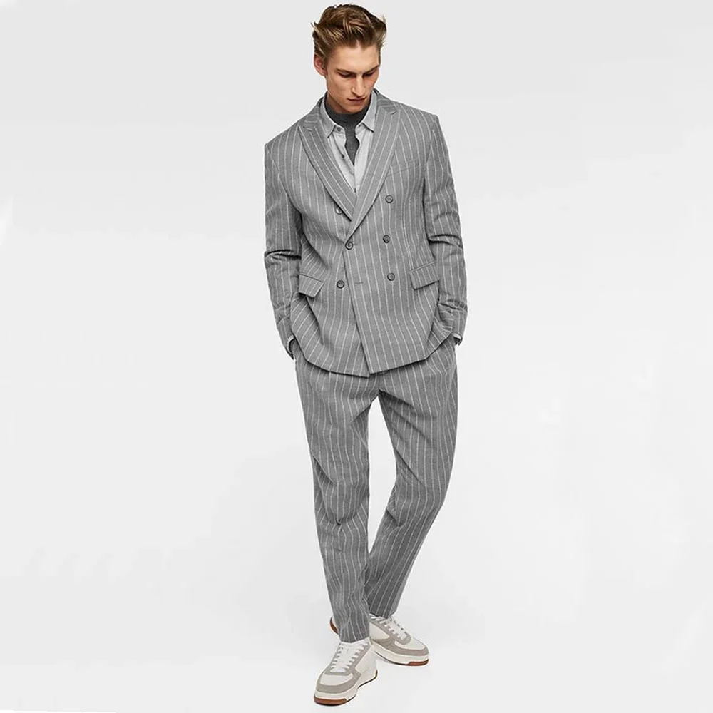 

2024 Men Suits Fashion Grey Costume Homme Peak Lapel Prom Slim Fit Tuxedo Groom Terno Masculino Wedding Blaser Pant 2 Pieces