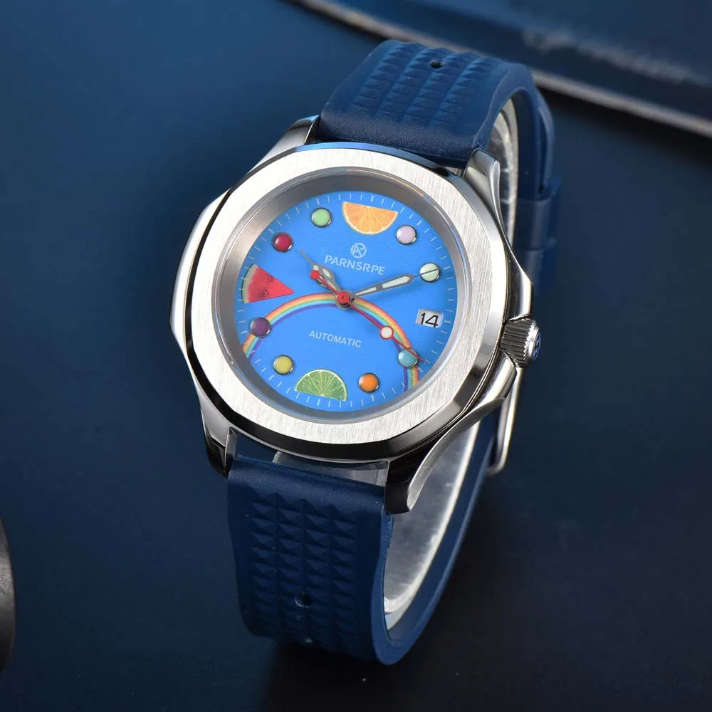 

NH35 Automatic Mechanical Watch for Men Creative Colorful Fruit Dial Rainbow 42mm Sapphire Crystal Casual Daily Wristwatch