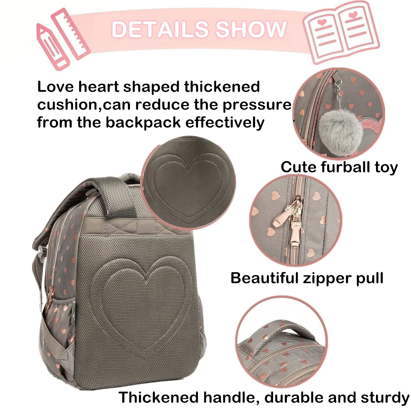 3PCS Kids School Bag Set for Girls Cute Kawaii Backpack Waterproof Lunch Bag and Pencil Case Children's Back to School Supplies