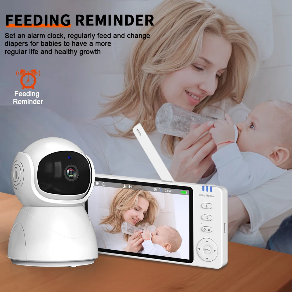 5" 720P HD IPS Screen Video Baby Monitor Pan Tilt 4X Zoom Camera Babysitter 2 Way Audio Night Vision 3500mAh Battery Lullaby VOX