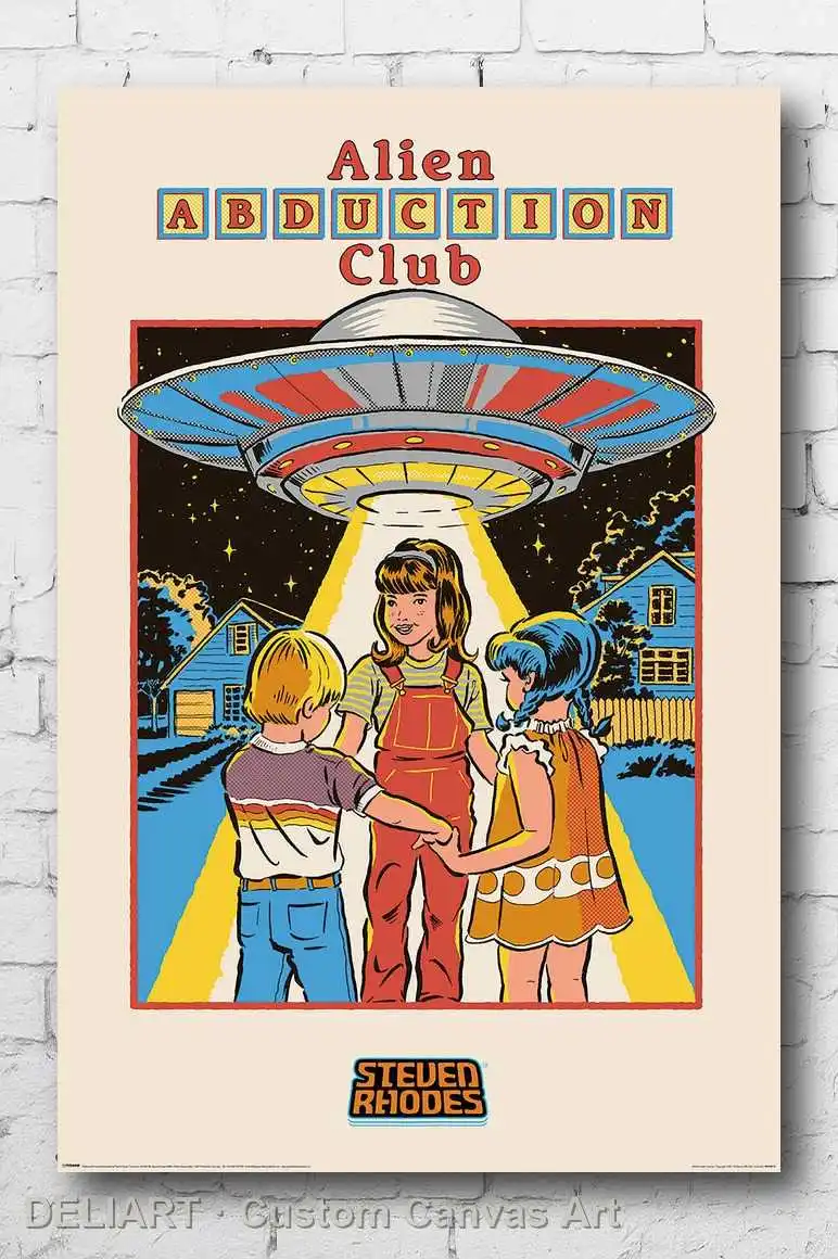 STEVEN RHODES - ALIEN ABDUCTION CLUB Canvas Poster Custom Size Available Room Decoration Home Decor Wall Art