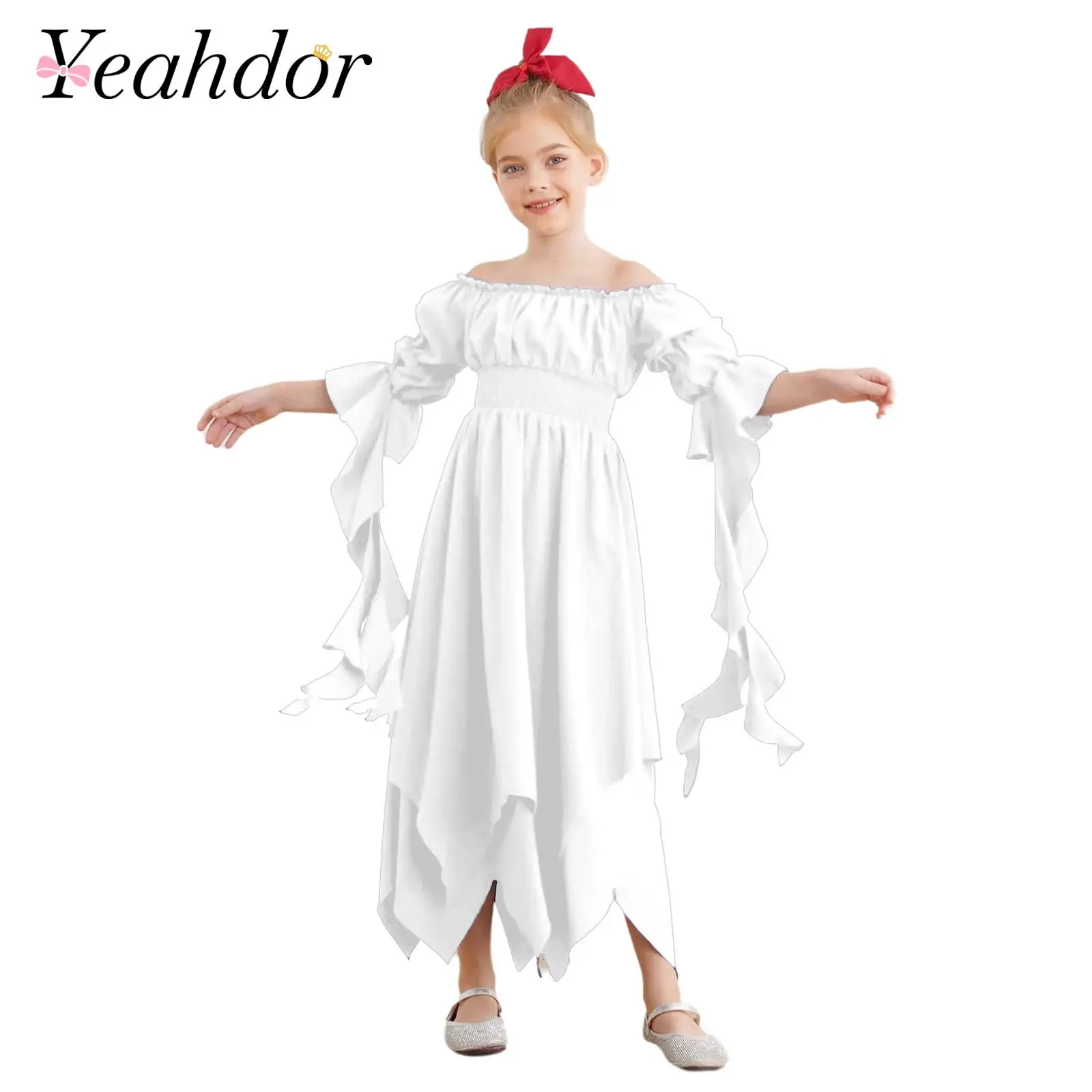 

Girl Victorian Dress Renaissance Costume Medieval Gothic Dress Cold Shoulder 3/4 Sleeve Irregular Princess wedding Party Dress