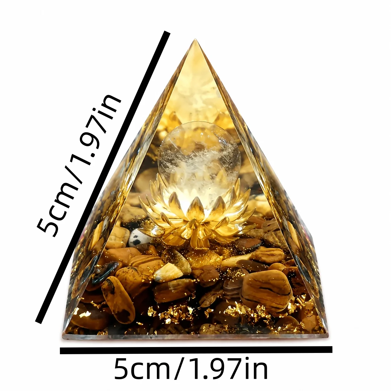 Orgonite Pyramid Tiger Eye Stone Golden Lotus Crystal Sphere Reiki Chakra Healing Meditation Home Desk Decor Resin Craft Gift