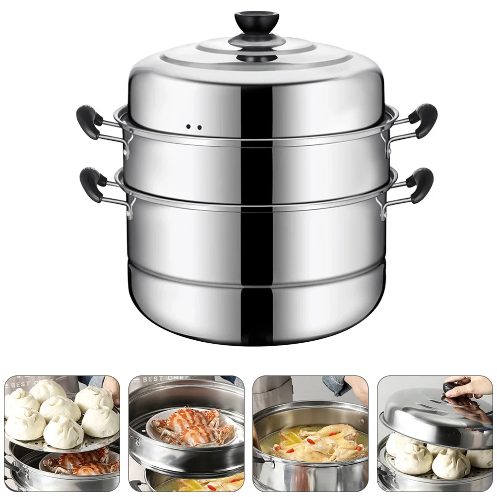 

Stainless Steel Steamer Pot Three Layer Useful Steaming Stockpot for Home Cookware