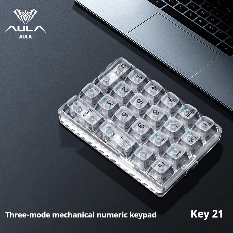 AULA F21 Numeric Keyboard 21 Keys Tri-Mode Mechanical Keyboard Customized Hot Swap Transparent Bluetooth Wireless Keyboard