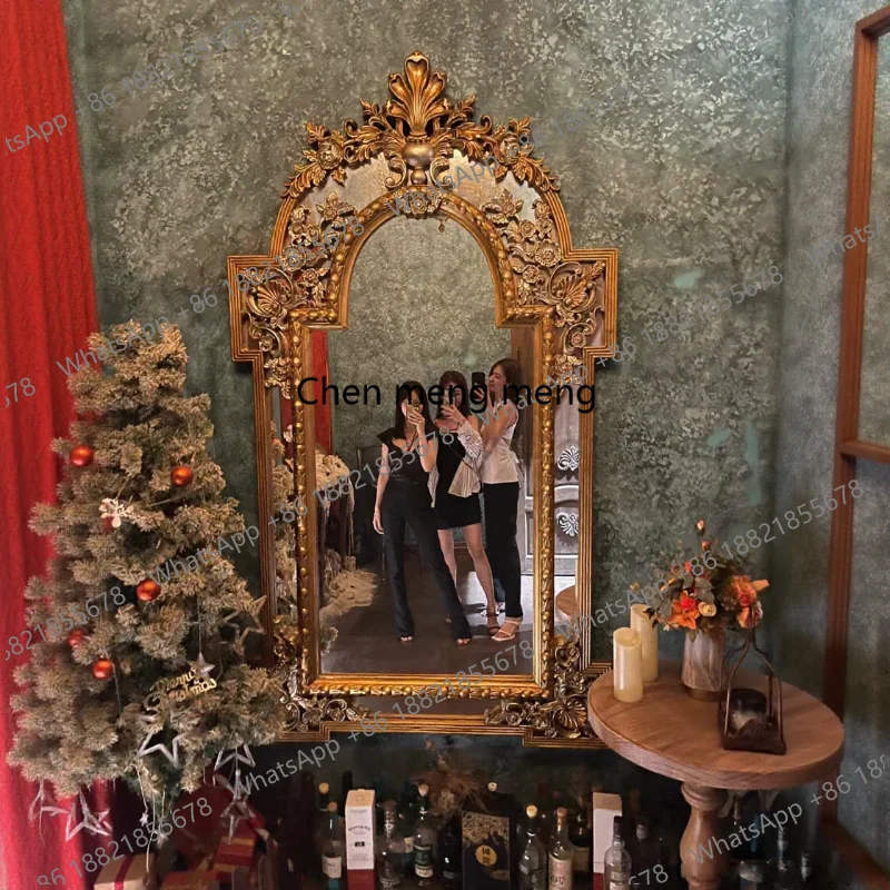 

antique dressing bedroom makeup mirror wall-mounted American retro bathroom large mirror European fireplace decorative mirror