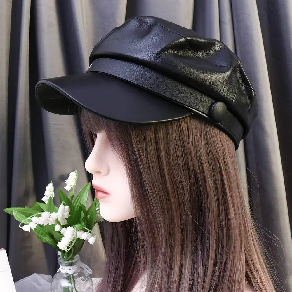 Literary Simple Girl All-match British Style Chain Winter Navy Hat Painter Cap Korean Style Octagonal Hat Women Berets