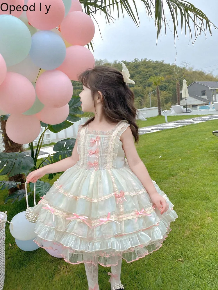 

2026 New Summer Lolita Girls Dress Princess Style Daily Sweet Cute Children's Suspender Birthday Dress