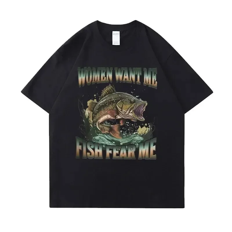 Camiseta divertida Unisex de algodón para hombre, camisa informal de gran tamaño, compra A un hombre, come pescado, el día, enseña A pescar, para toda la vida