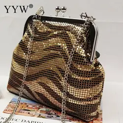 Bolsa Lantejoulas Glitter para Mulheres, Bolsas para Festa à Noite, Ombro Crossbody, Corrente de Metal, Bolsas Mensageiro, Clipe de Moda, INS