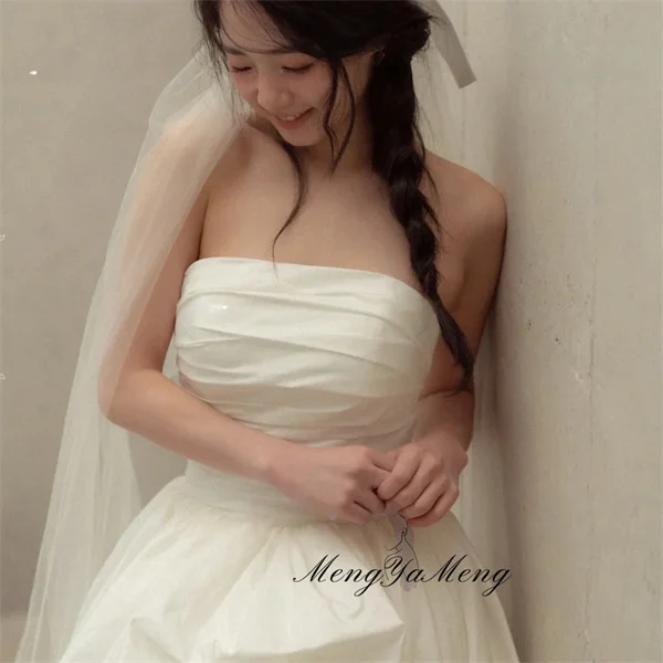 New Model Simple Strapless Wedding Dresses Korea Hi-Lo Taffeta Banquet Bridal Gown Reception Party Prom Customized 2026