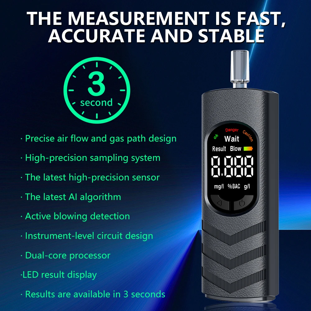 Portable Alcohol Tester Non-Contact Breathalyzer with LCD Display Alcohol Test Tools Drunk Driving Test for Home Auto Car