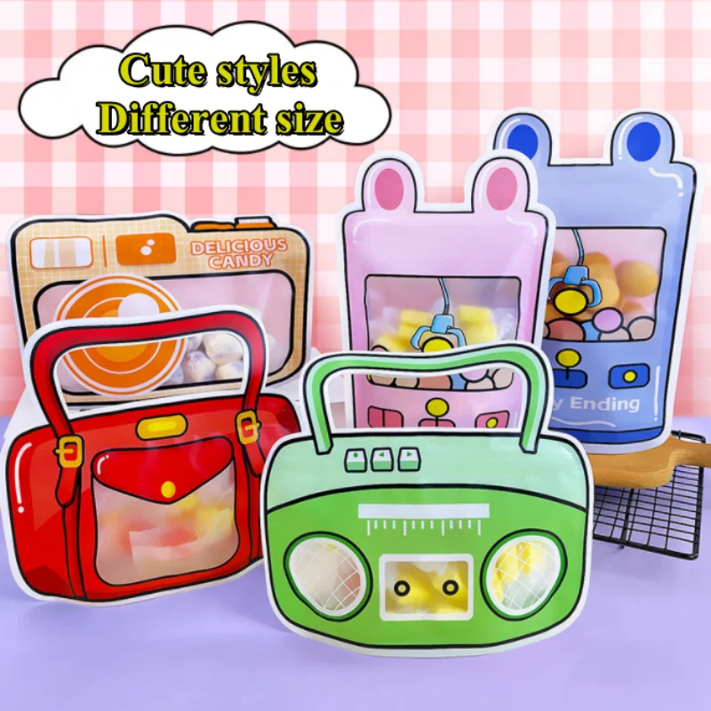

50PCS Cute Kindergarten Cartoon Ziplock Packaging Bag DIY Snack Candy Sugar Biscuit Child Birthday Gifts Portable Window Pouches