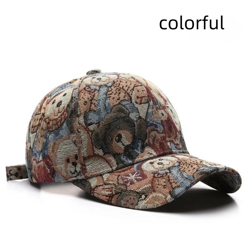 

2023 New Spring and Autumn Women's Personality Retro Bear Curved Brim Baseball Cap Outdoor Sports Men's Travel Sunscreen Cap