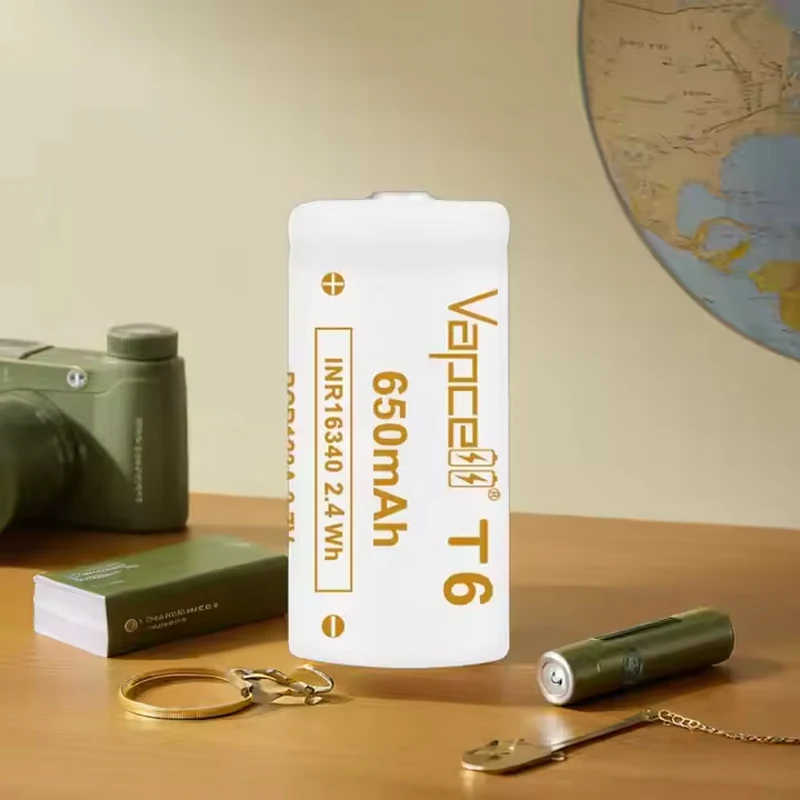 الأصلي Vapcell 16340 T6 بطارية 650mah قدرة 3.7 فولت 6A قابلة للشحن زر العلوي بطاريات خلية ليثيوم أيون لمصباح يدوي #5