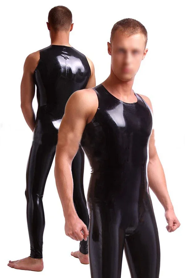 

Hot Sale Sleeveless Latex Catsuit Sexy Rubber Bodysuits Without Feet Tight Clothing Fetish Jumpsuit For Men and Women No Zipper