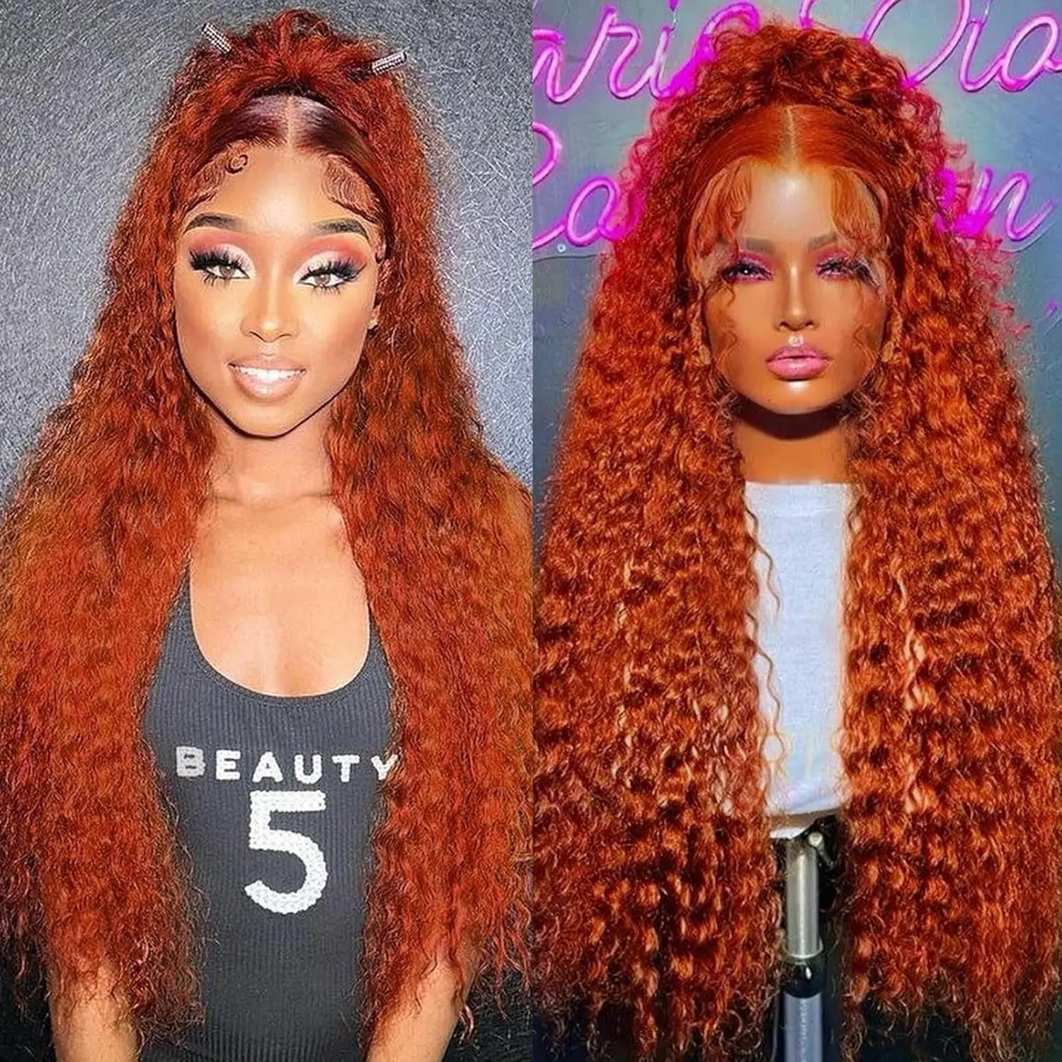 30 inch Ginger Orange 13x6 Lace Front Wigs Human Hair Deep Wave 13x4 HD Transparent Lace Frontal Wig Ginger Wigs 100% Human Hair