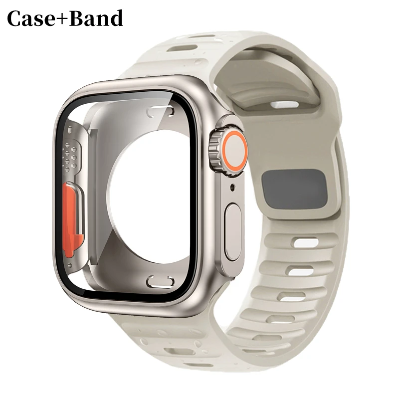 Silikonowy pasek + etui do Apple Watch Case 44 mm 45 mm 41 mm 40 mm Ochraniacze ekranu Zmień do Ultra Do zegarków iWatch Series 8 7 SE 6 5 3