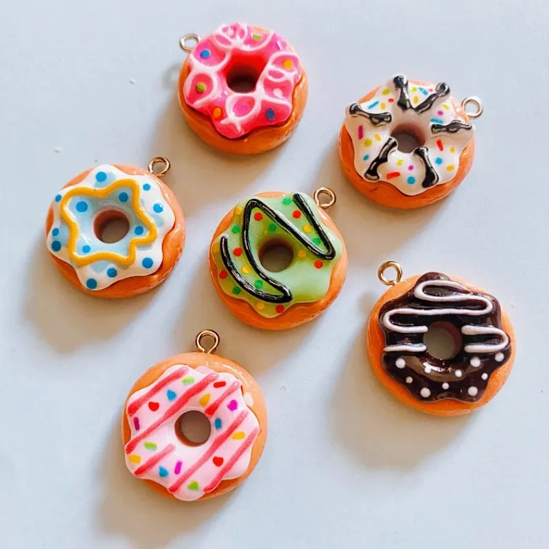 10Pcs Colorful Simulation Bread Doughnut Resin Charms