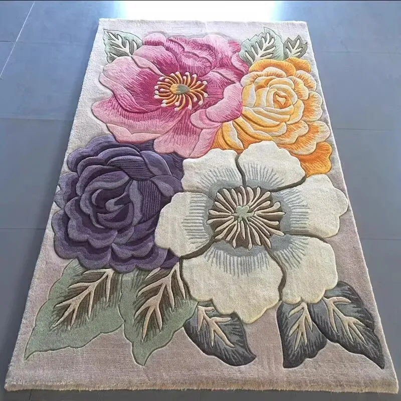 Handmade Wool Carpet Living Room Europe Floral Thick Sofa Coffee Table Floor Mat Luxury Customize Large New Zealand Wool Carpets view 3