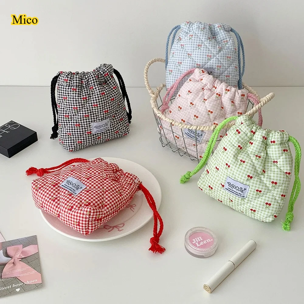 

Cute Girl Cartoon Drawstring Cosmetic Bag | Cherry Print Travel Toiletry Pouch | Portable Student Makeup & Sundries Storage Bag