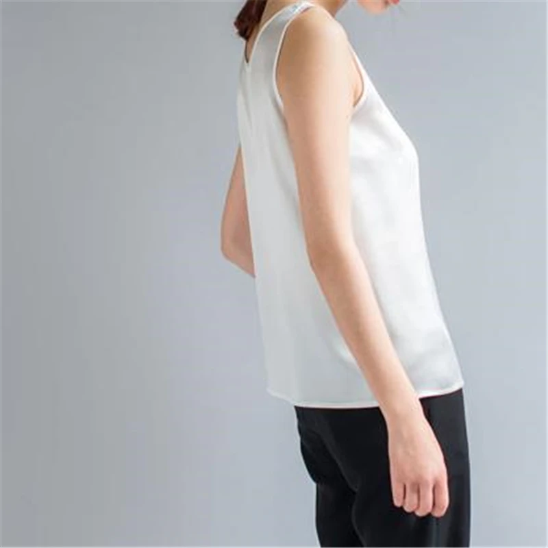 Women's Solid Loose Tops 100% Silk Blouse Women's Hedging Tees Lady Silk Tanks Straight Hot Sale Summer