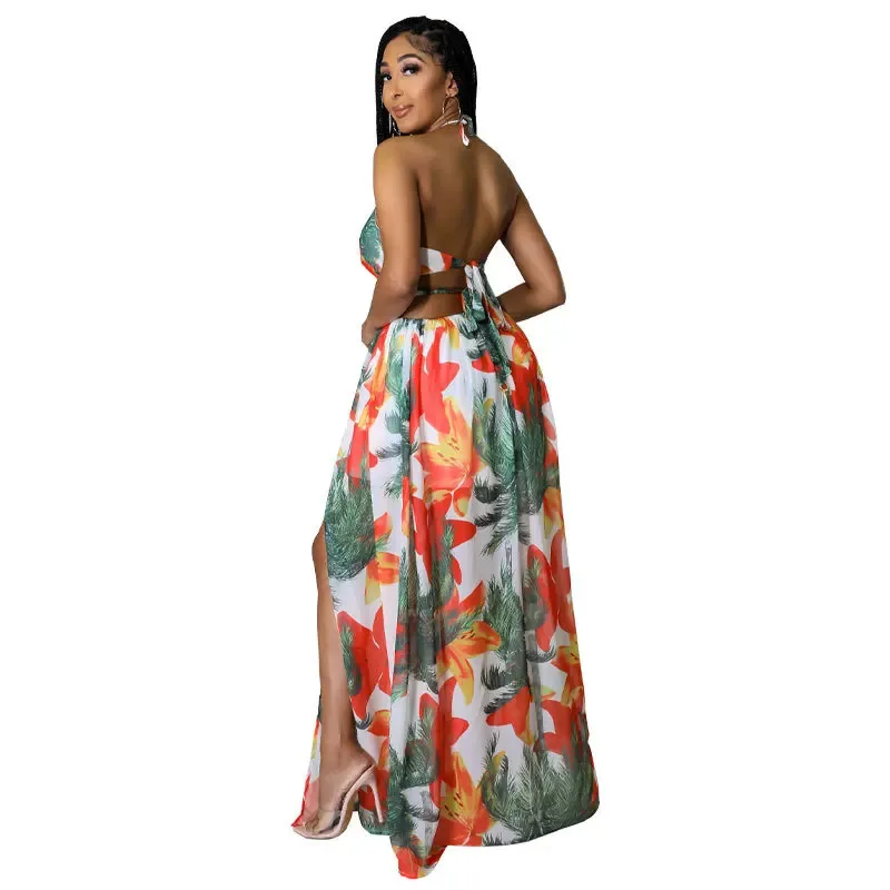 

asdh8@Women's Floral Print Chain Decor Split Thigh Tie back Cami Dress Summer Dresses 2025 for Lady To School Outfits Clo