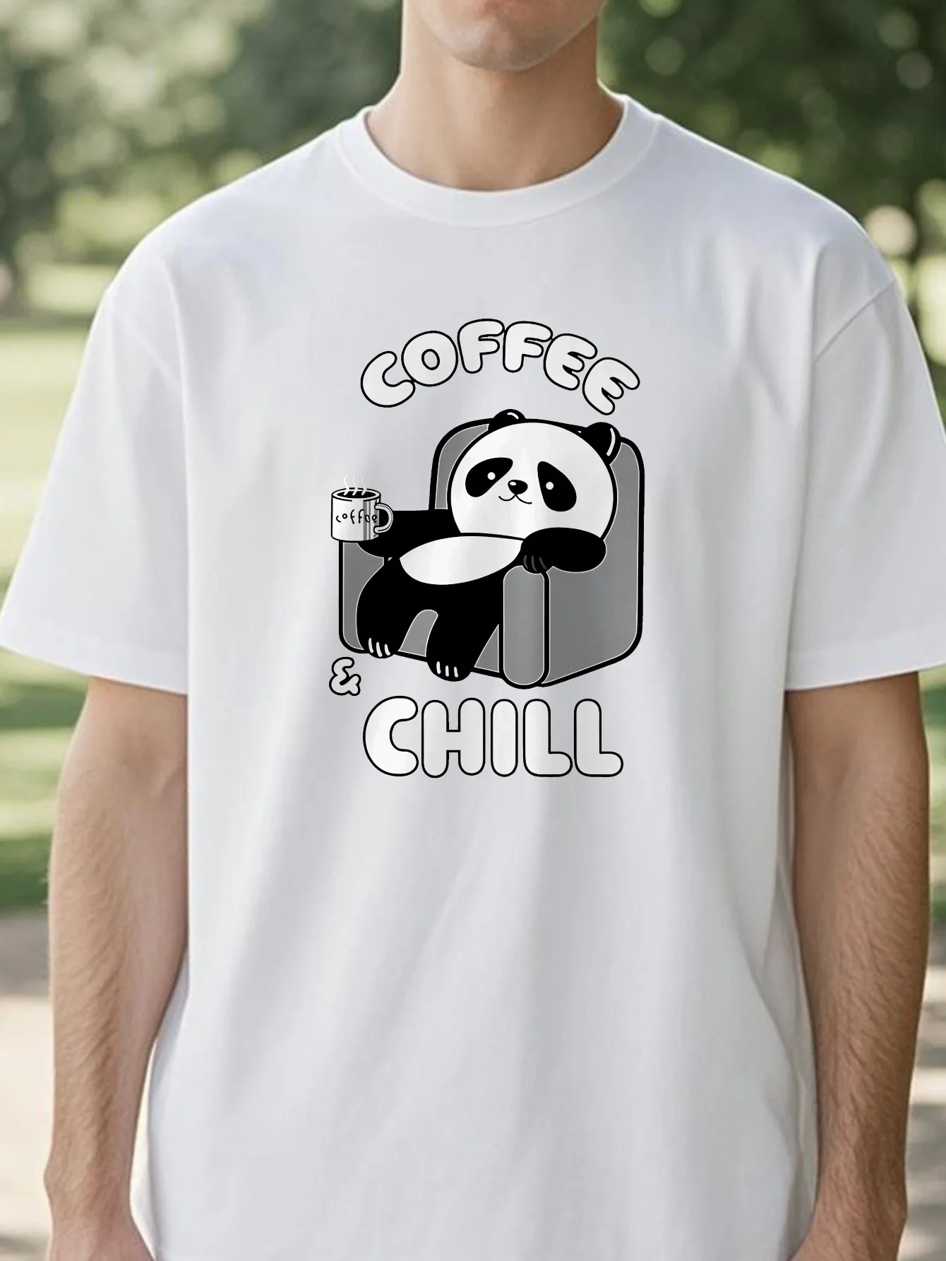 Одежда Coffee And Chill Kawaii Panda, мужские футболки большого размера в стиле хип-хоп, дышащие летние футболки, модные хлопковые уличные топы