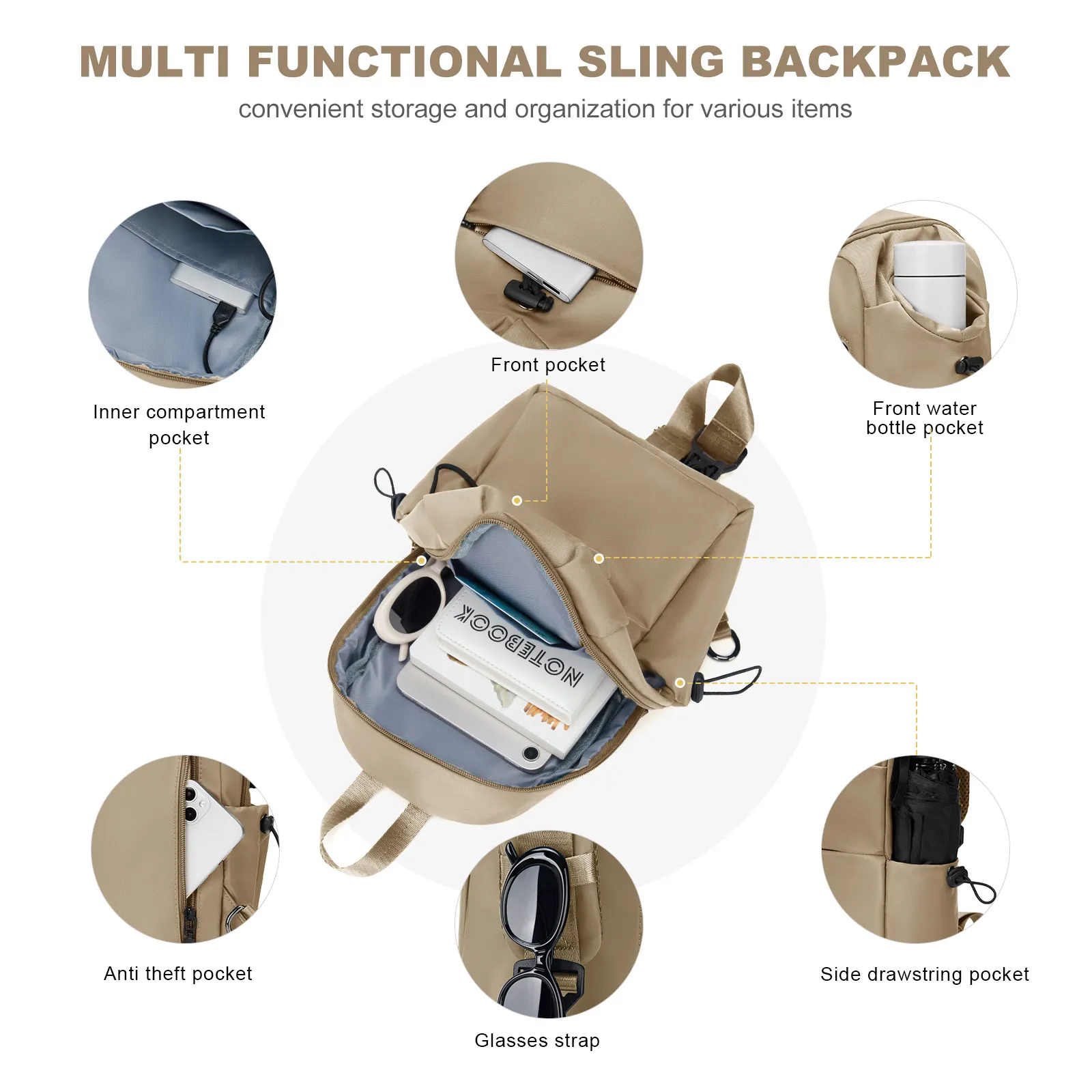 Waterproof Sling Bag,Crossbody Bags For Men,Chest Backpack with Adjustable Strap,Small Casual Shoulder Daypack For Travel Hiking