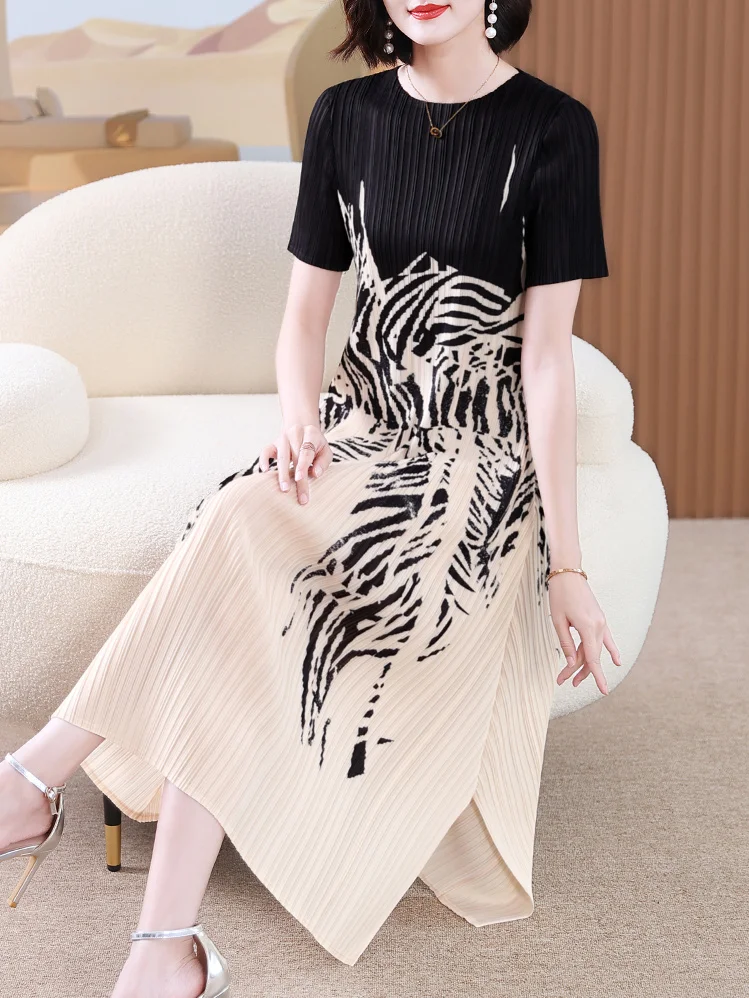 Wrinkled mom dress, feminine temperament, slit long skirt, fat mm, new style  wedding dresses for women  LOOSE FIT