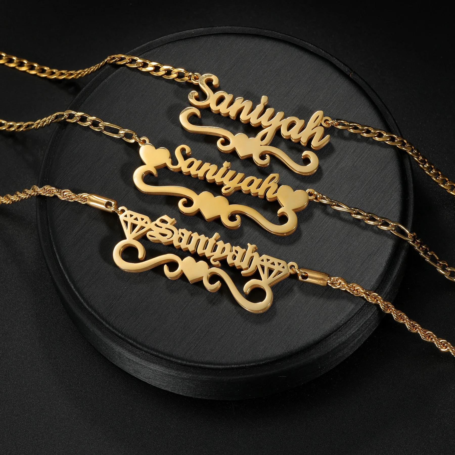 

Customized Double Layer Welding Name Necklace for Women Men Personalized Heart Pendant Twist Chain Couple Christmas Jewelry Gift