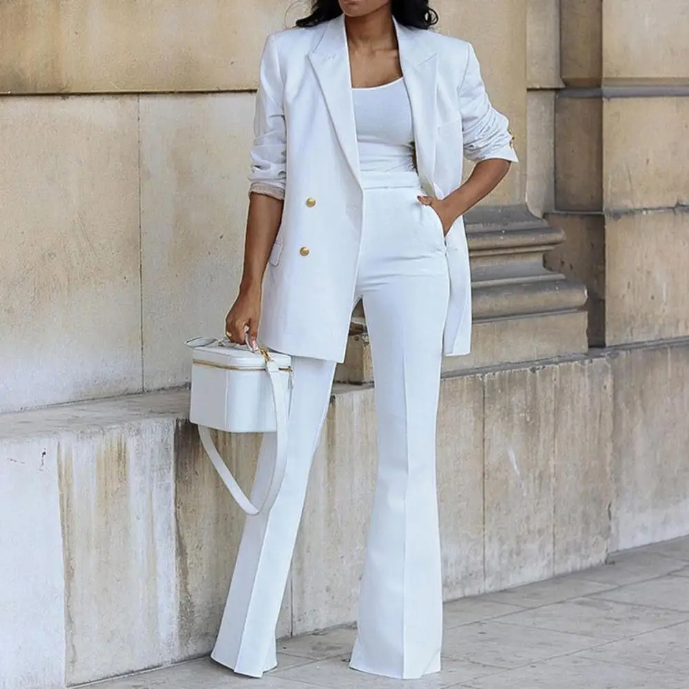 1 Set Suit Coat Pants  Stylish Double Breasted Blazer High Waist Pants  Female Women Blazer Pants