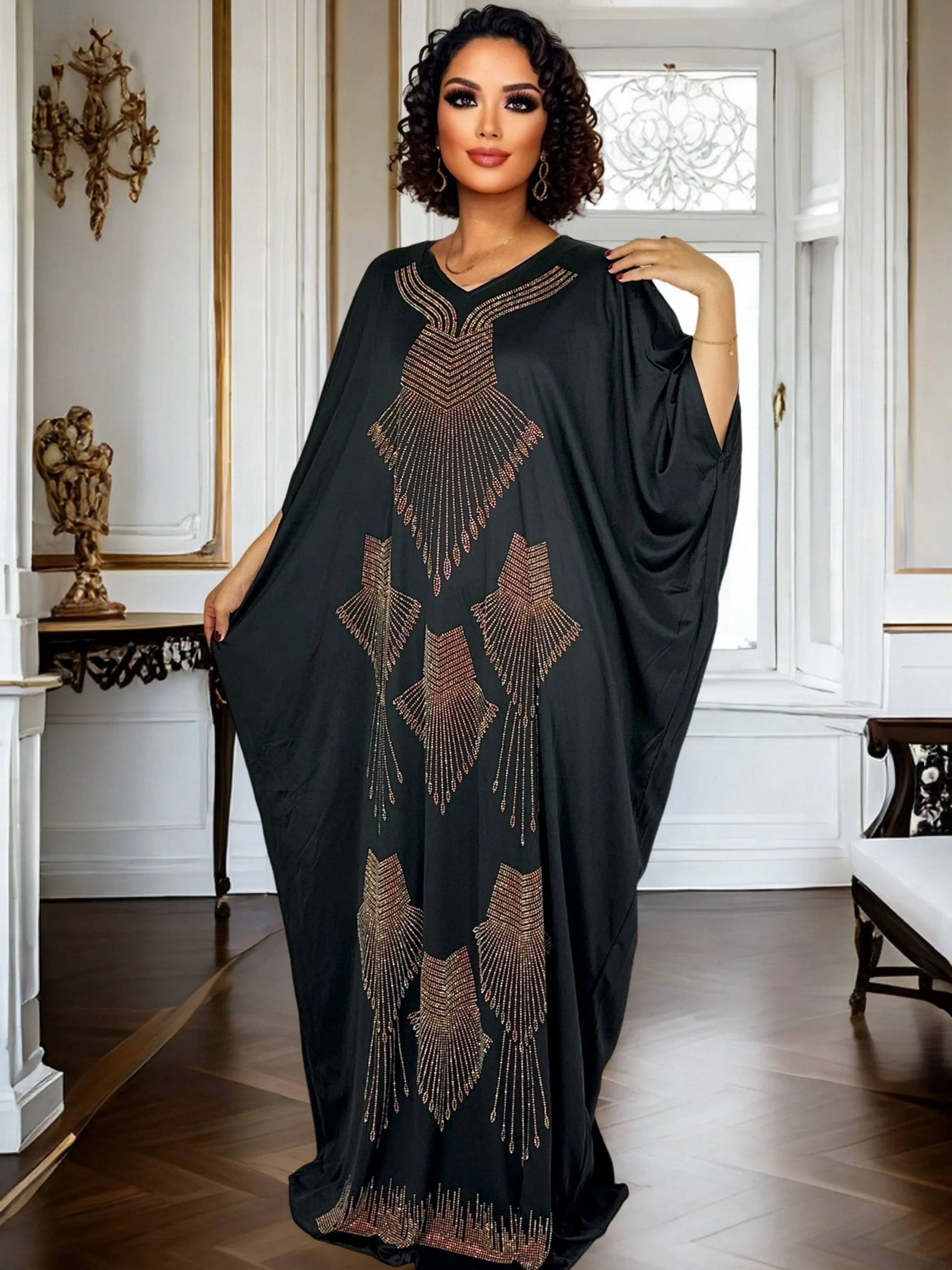 

Empire Waist Rhinestone Dress Evening Maxi Gown - Sparkly Wedding Guest Dress