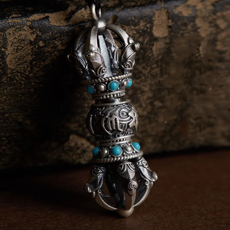 Vintage Relief Lotus Vajra Pestle Pendant Women Jewelry Blessing Ward Off Evil Buddhist Artifacts Necklace Men Choker Accessory