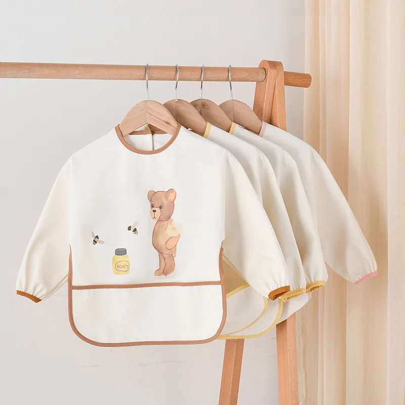 New Baby Bibs Waterproof Oil Proof Apron Cartoon Long Sleeves Washcloth Feeding Bib Soft Burp Cloth For Boy Girl Bandana Bibs