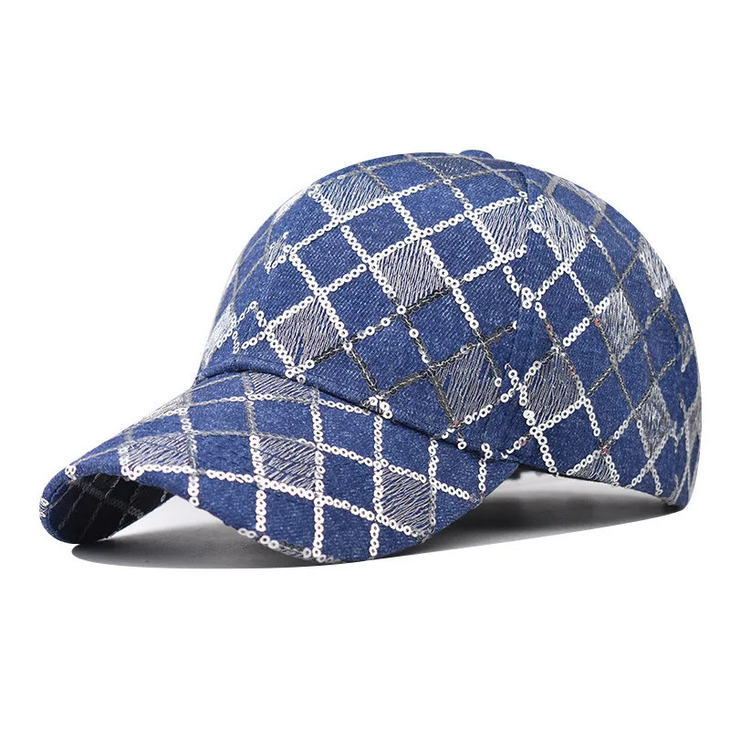 

Pure Cotton Sequin Baseball Cap Outdoor Versatile Personalized Denim Trucker Cap