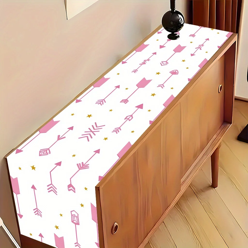 1 Piece of White Table Runner with Pink and Gold Arrow Pattern, Suitable for Farmhouse, Indoor, Kitchen, Celebrations, Table Decoration, Restaurant, and Banquet Decoration Supplies